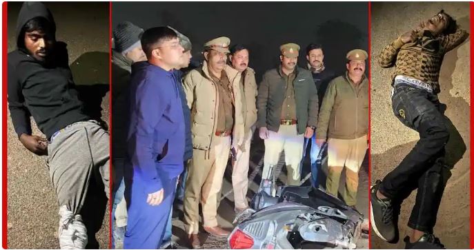 ग्रेटर नोएडा में महंगी कारों के शीशे तोड़कर चोरी करने वाले दो बदमाशों को पुलिस ने किया लंगड़ा