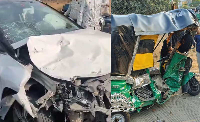 ग्रेटर नोएडा में बेकाबू कार की टक्कर से ऑटो के उड़े परखच्चे, ड्राईवर की मौत