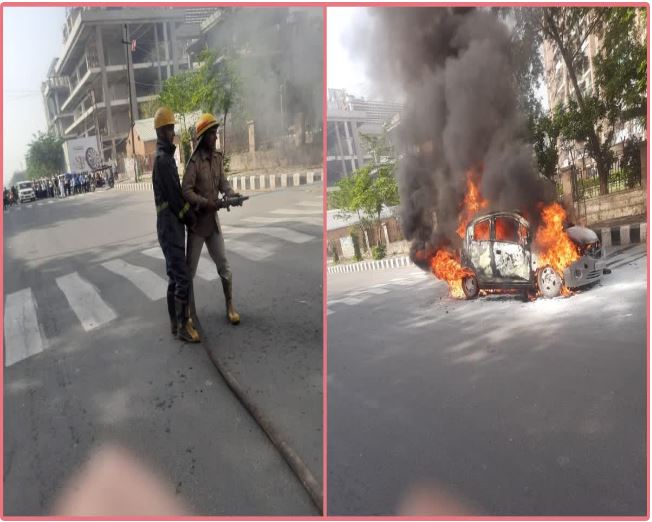 Noida Car Fire: नोएडा में चलती कार में लगी भीषण आग, महिला ने कूदकर बचाई जान