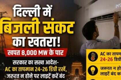 दिल्ली में बिजली संकट का खतरा! खपत 8,000 MW के पार; सरकार का सख्त आदेश- AC का तापमान 24-26 डिग्री रखें, जरूरत न होने पर लाइटें करें बंद