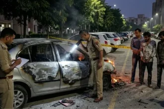 ग्रेटर नोएडा में शराबी युवकों का उत्पात, गाली-गलौज के बाद कार फूंकी