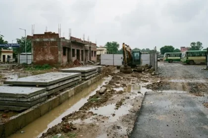 बारिश ने रोका कौशांबी अस्थाई बस अड्डे का काम, निर्माण में लगेगा दो माह और