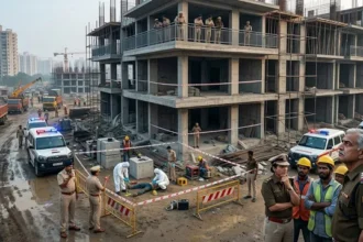 वसुंधरा में निर्माणाधीन मकान से गिरकर कामगार की मौत, ठेकेदार पर हत्या का आरोप