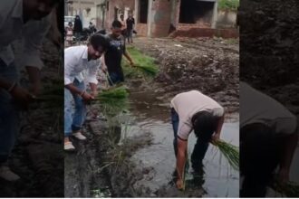 कीचड़ भरी गलियों में ग्रामीणों ने की धान की रोपाई, यमुना प्राधिकरण के खिलाफ अनोखा विरोध