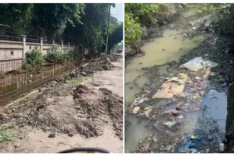 वसुंधरा सेक्टर-15 में अधूरा पड़ा बरसाती नाला, कचरे से अटा; बारिश में जलभराव का खतरा