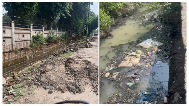 वसुंधरा सेक्टर-15 में अधूरा पड़ा बरसाती नाला, कचरे से अटा; बारिश में जलभराव का खतरा