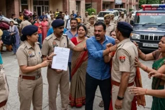 कोर्ट के आदेश पर मकान खाली कराने पहुंची पुलिस से महिला ने की अभद्रता