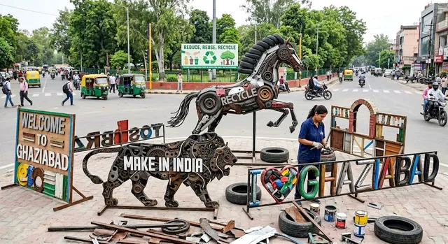 गाजियाबाद में कबाड़ का कमाल, खराब टायर और लोहे से तैयार होंगी आकर्षक कलाकृतियां